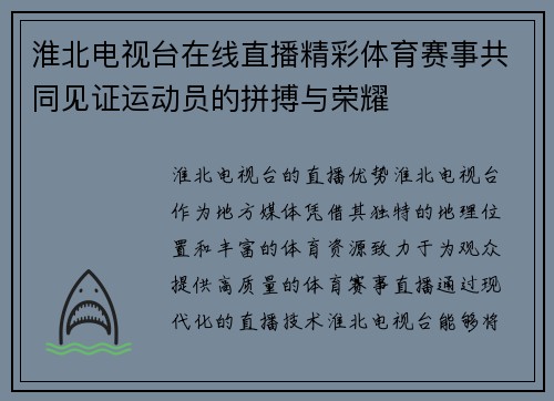 淮北电视台在线直播精彩体育赛事共同见证运动员的拼搏与荣耀